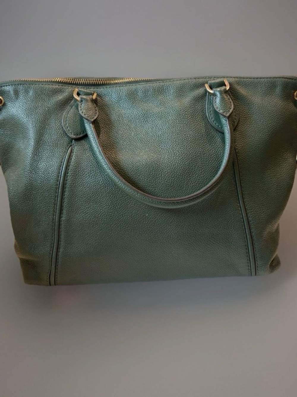 Michael Kors Forest Green Pebbled Leather Tote with Gold Hardware - Picture 2 of 15